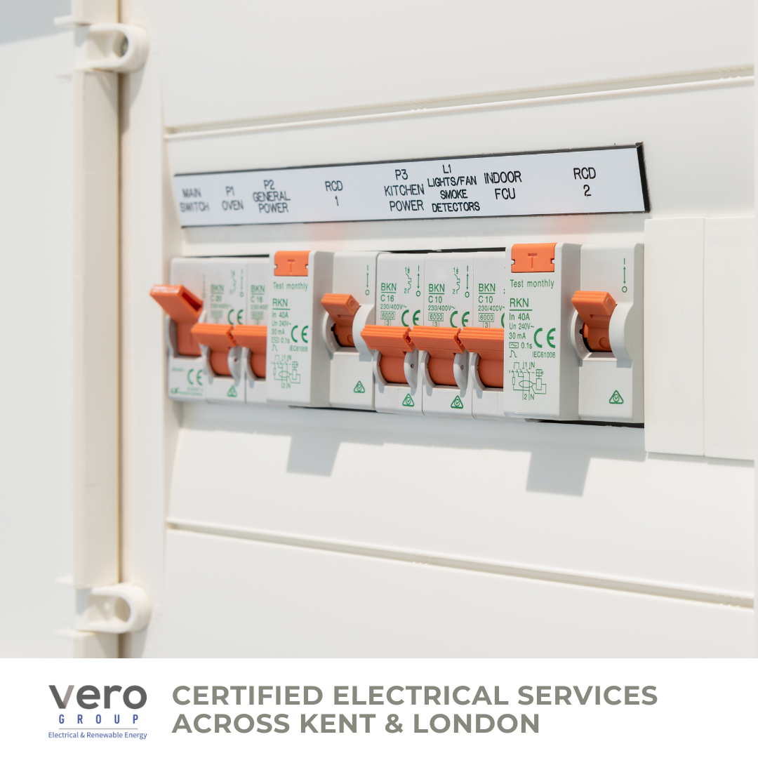 Modern consumer unit with RCD protection and clear labeling